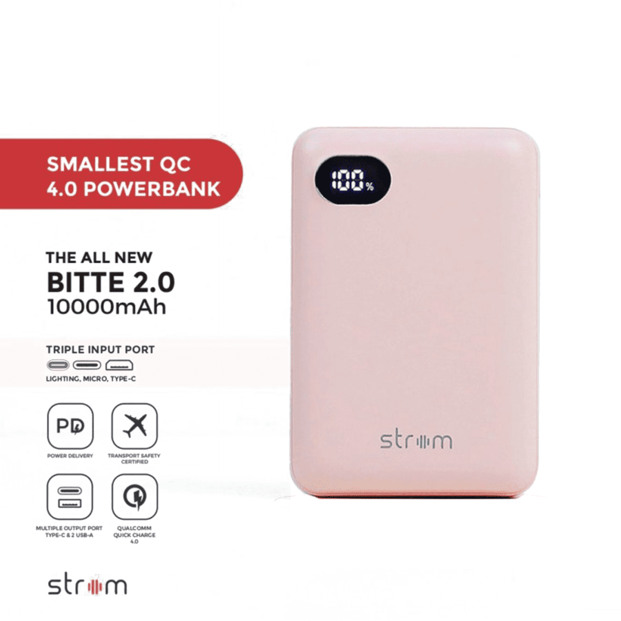 Strom Bitte Smallest Qc Pd Power Bank 10000Mah Real Capacity Pink 1pcs