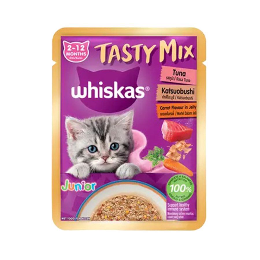 Whiskas Tasty Mix Tuna Katsuo Carrot Junior Makanan Kucing 70gram