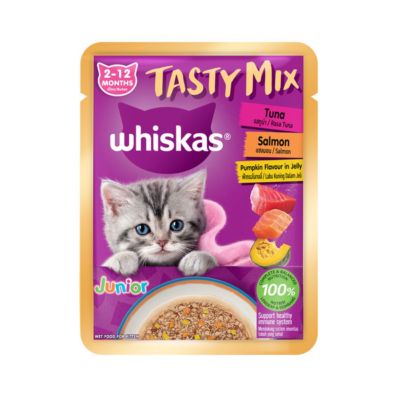 Whiskas Tasty Mix Tuna Salmon Junior Makanan Kucing Basah Pouch