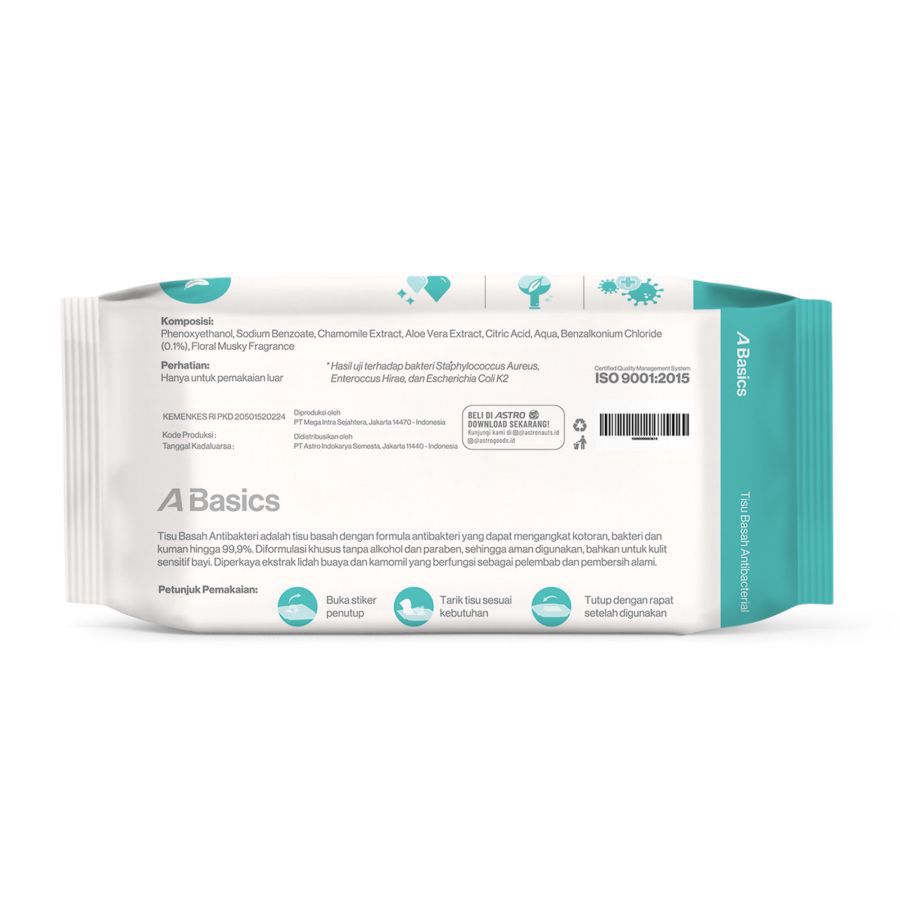Tisu Basah Antibacterial A Basics 50sheets
