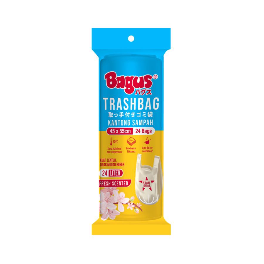 Bagus Trashbag Roll T-shirt Size 45 x 55 cm 24 Liter Fresh Scented 24 Bags 24bags