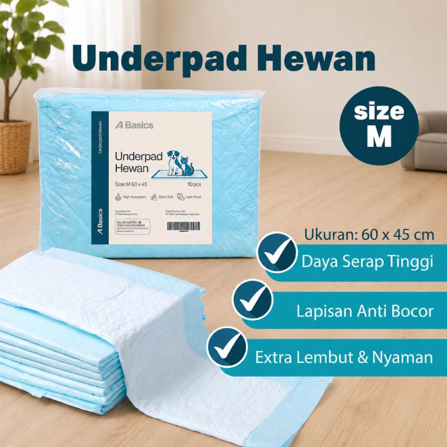 Underpad Hewan M 60 x 45 cm A Basics Isi 10 pcs 1pack