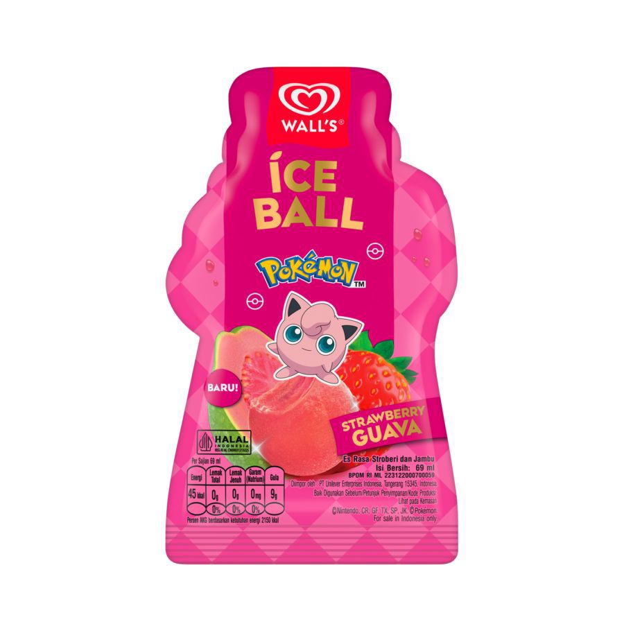 Walls Pokemon Ice Ball Strawberry Guava Ice Cream 69ml