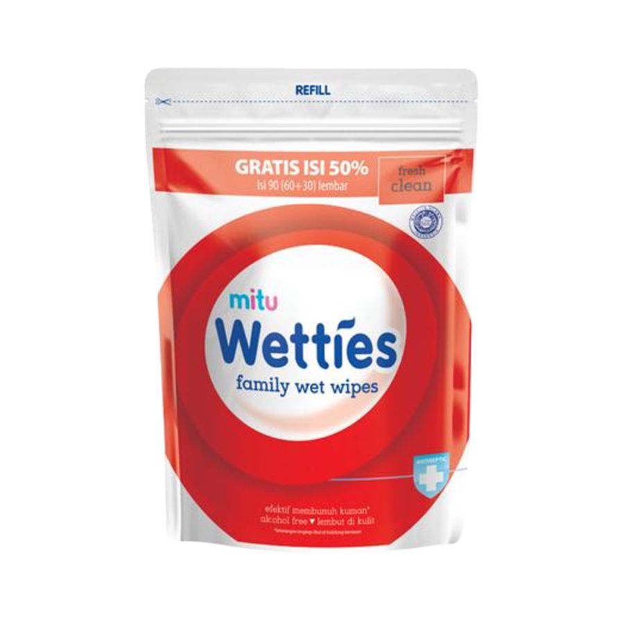 Mitu Wetties Family Fresh Clean Wet Wipes Refill 90sheets