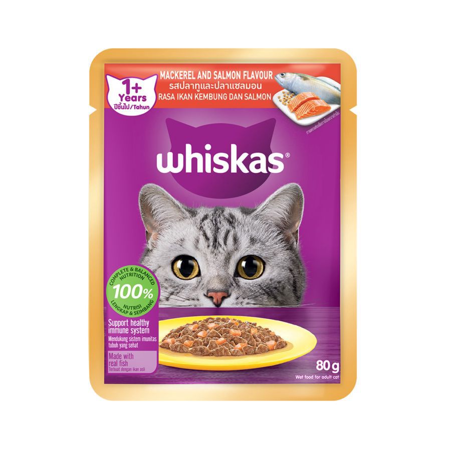 Whiskas Mackerel & Salmon Adult Makanan Kucing Basah Pouch 80gram