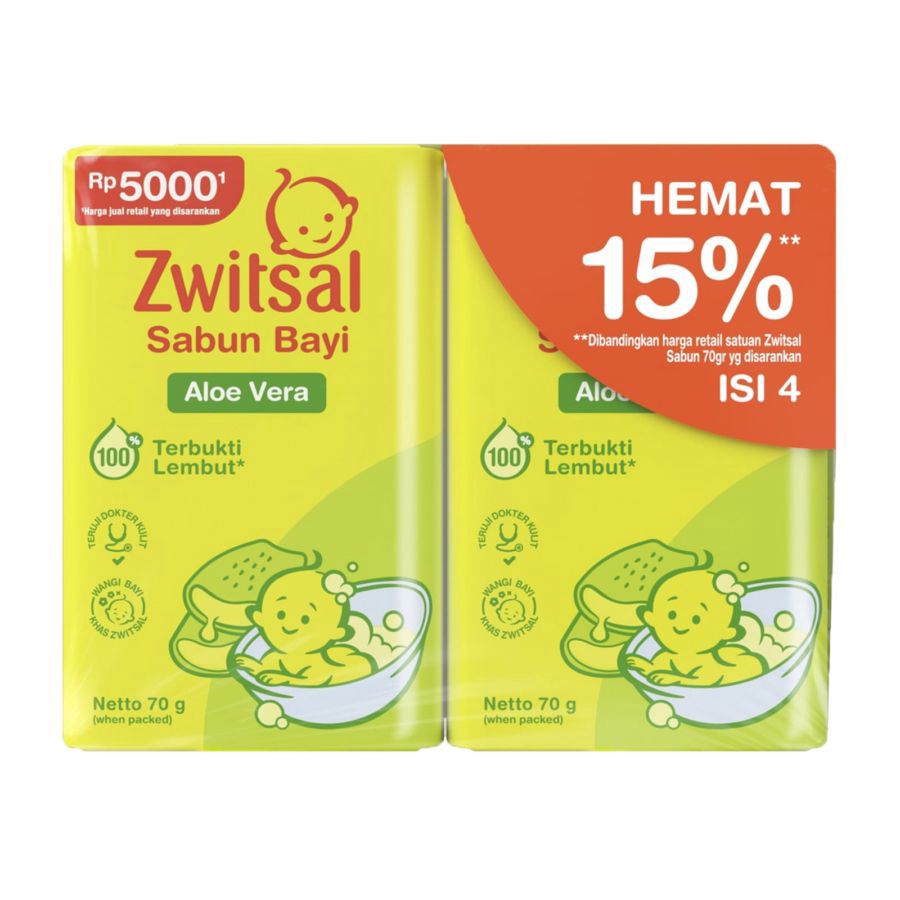Zwitsal Baby Aloe Vera Soap Bar 4bar, 70gram
