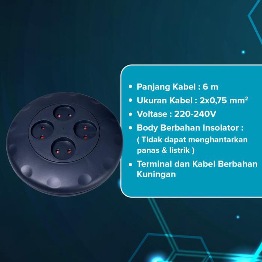 Kenmaster Kabel Roll 6 Meter SNI HN (2 x 0,75MM) 4 Lubang