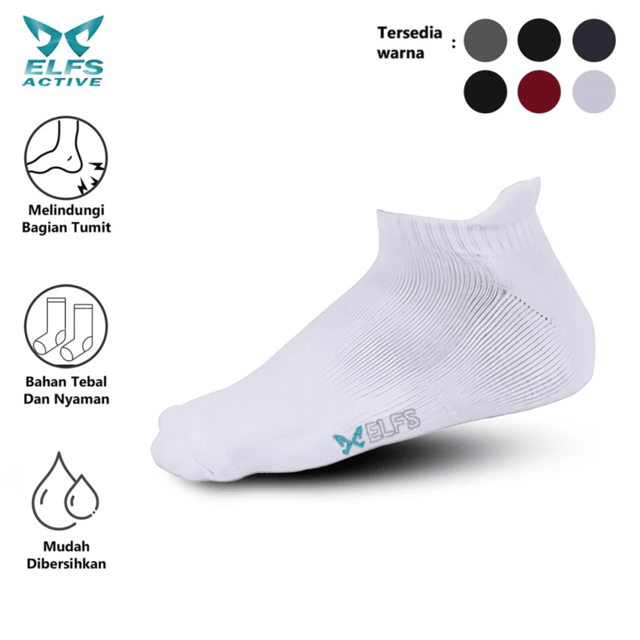 Elfs Active Kaos Kaki Olahraga Putih Katun Sport Socks with Ankle Tab