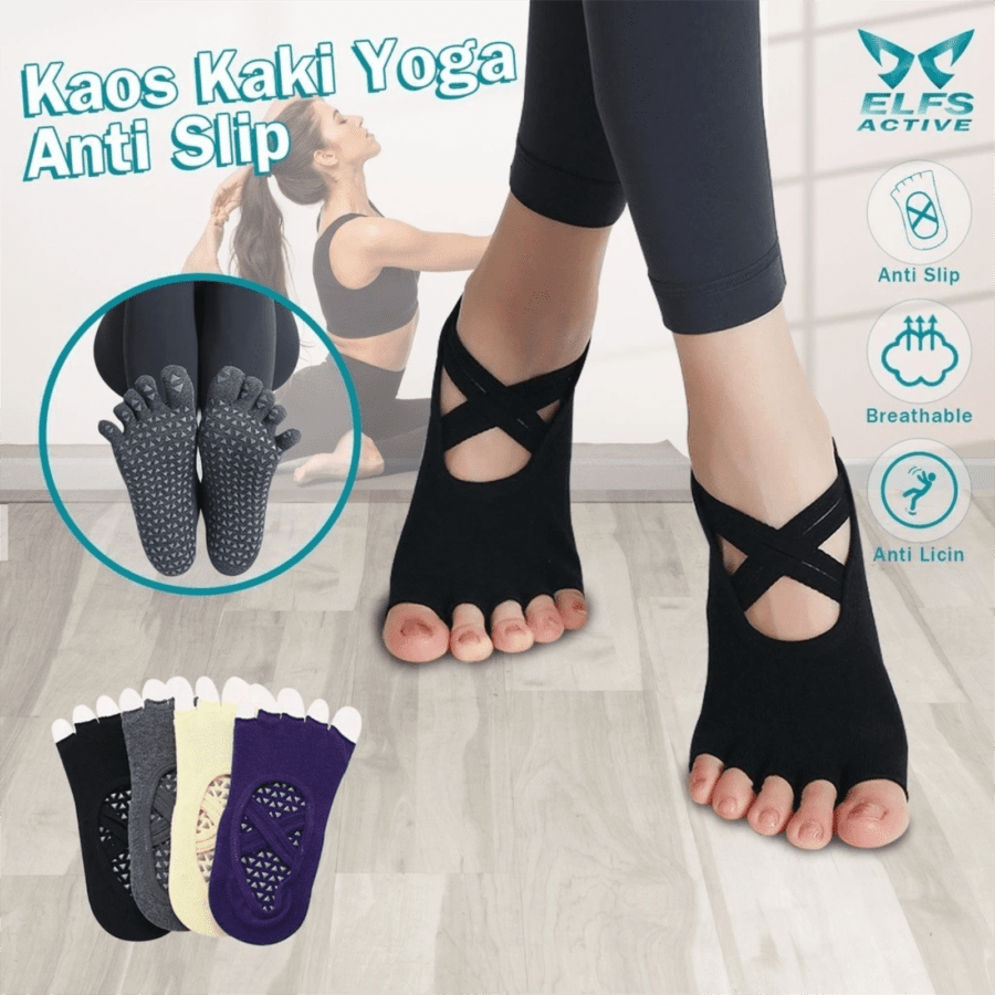 Elfs Active Woman Yoga Socks Anti Slip Terbuka Abu-Abu 1pcs