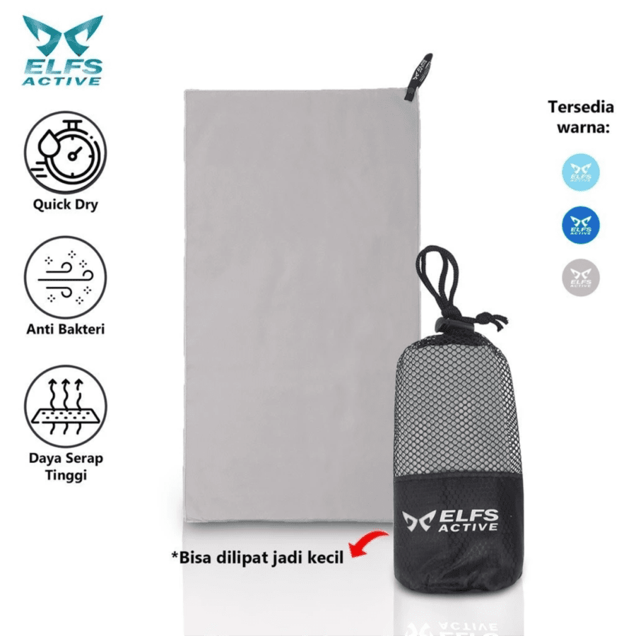 Elfs Active Handuk Microfiber Quick Dry Travelling Outdoor Abu Muda Size M