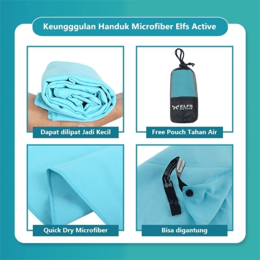 Elfs Active Handuk Microfiber Quick Dry Travelling Outdoor Abu Muda Size M