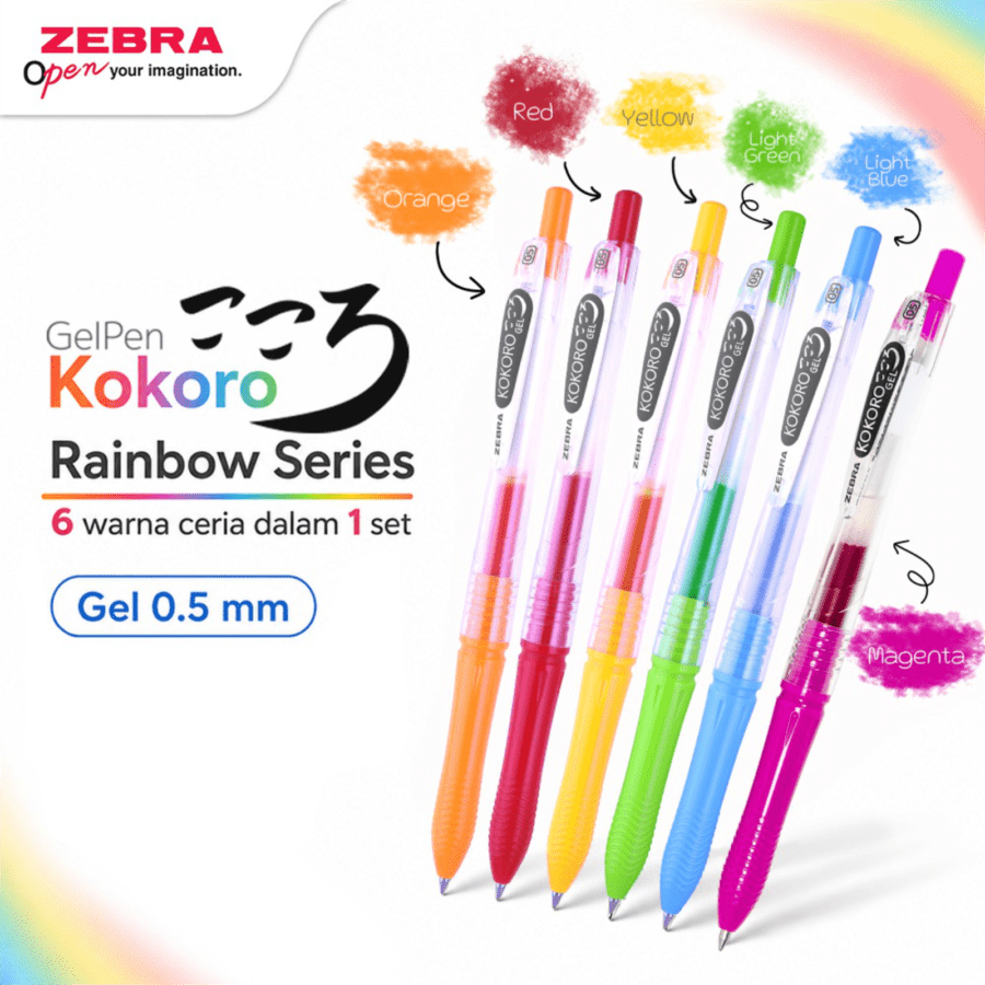Zebra Rainbow Kokoro Gel Pen Retractable Water Based Ink 0.5 mm