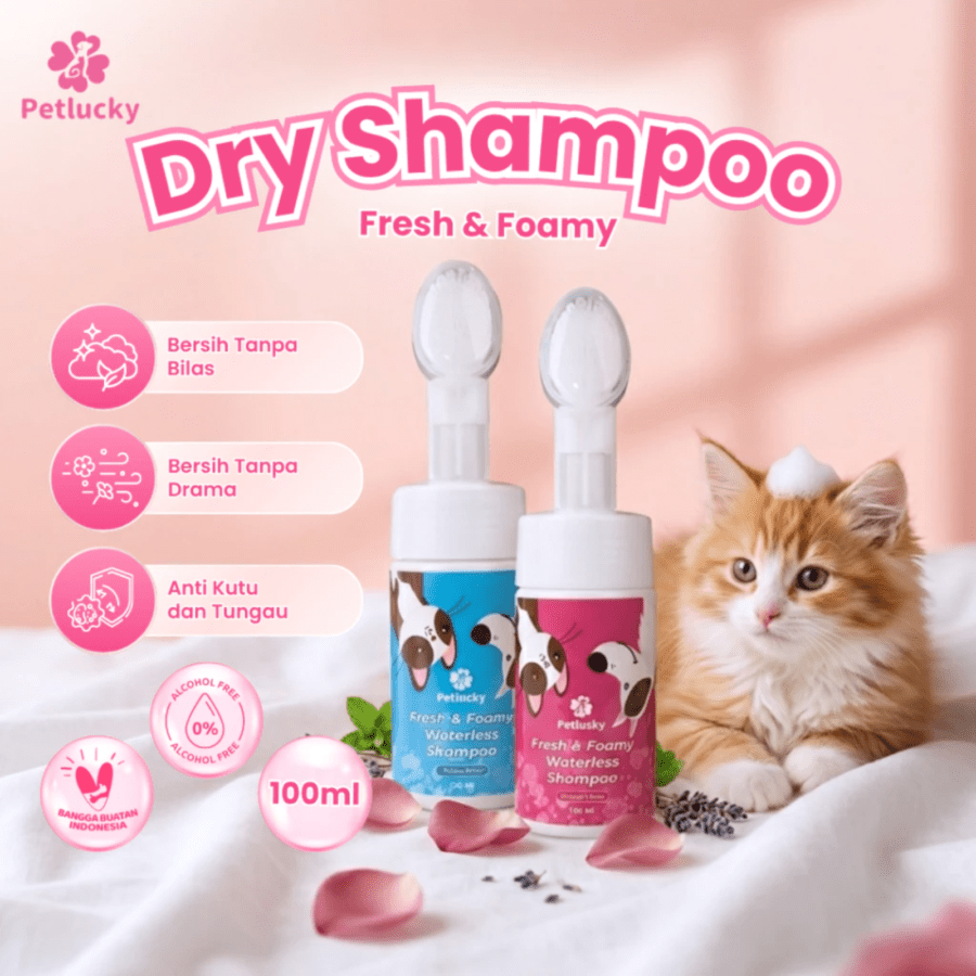 Petlucky Fresh Foamy Bubble Blast Dry Shampoo Hewan 100ml