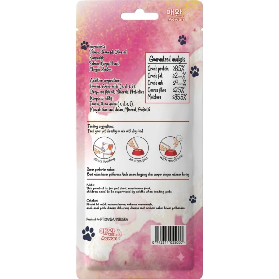 Aewan Creamy Salmon Snack Kucing 4 sticks x 15 gram 1pack