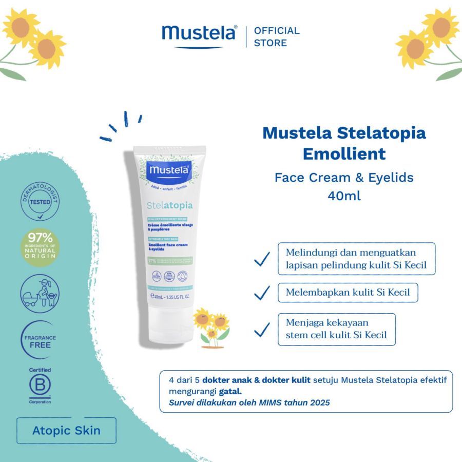Mustela Stelatopia Baby Emollient Face Cream & Eyelids Perawatan Bayi 1pcs
