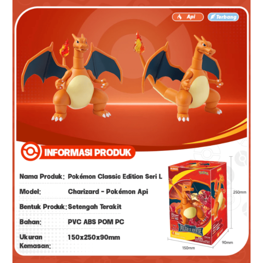 Blokees 74104 Classic Edition Pokemon Charizard Mainan Figure
