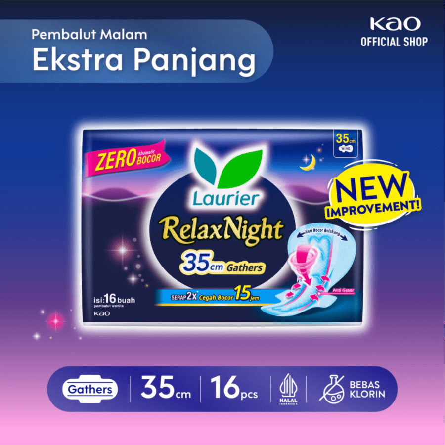 Laurier Relax Night Gather Wing 35cm Pembalut Kewanitaan