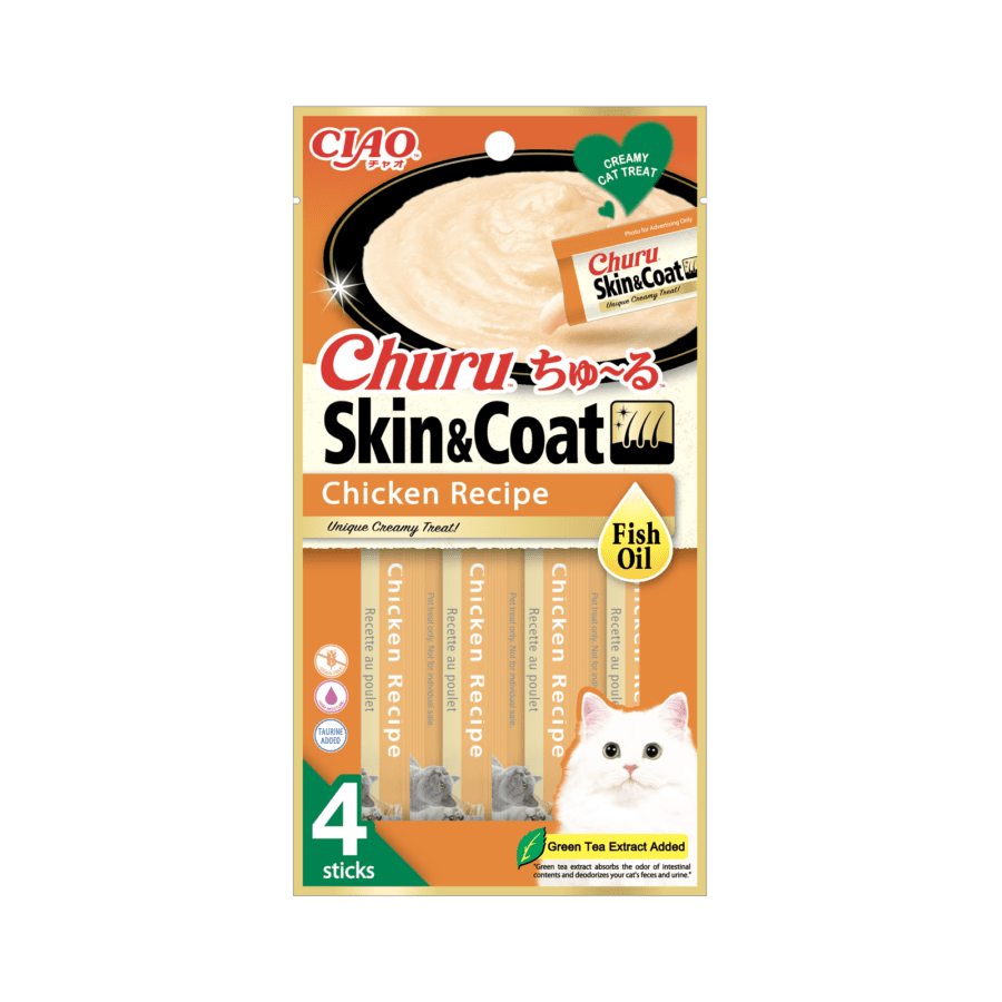 INABA CIAO Churu Skin & Coat Chicken Snack Kucing 4 sticks x 14gram