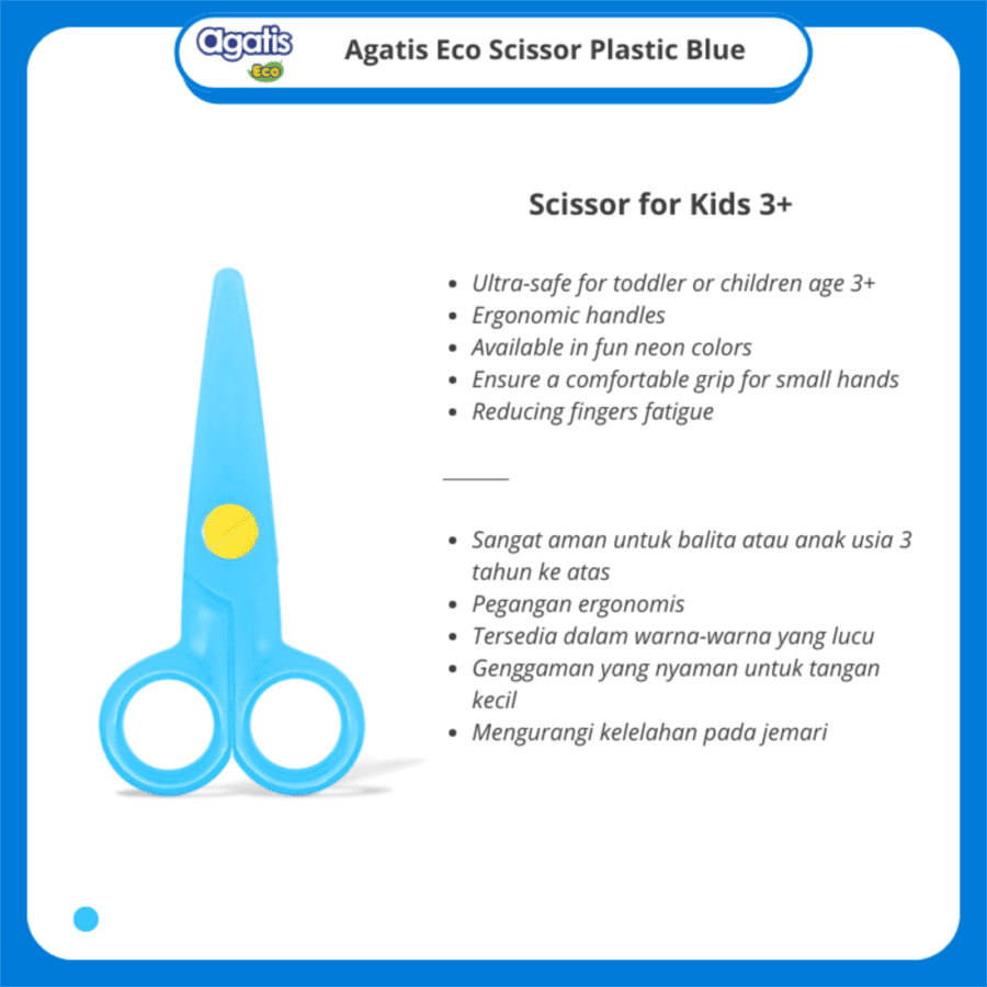 Agatis Neon Blue Eco Scissor Plastic for Kids