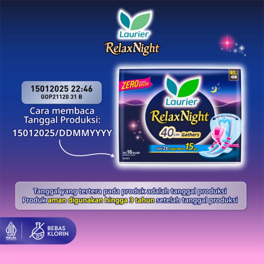 Laurier Relax Night Gather Wing 35cm Pembalut Kewanitaan
