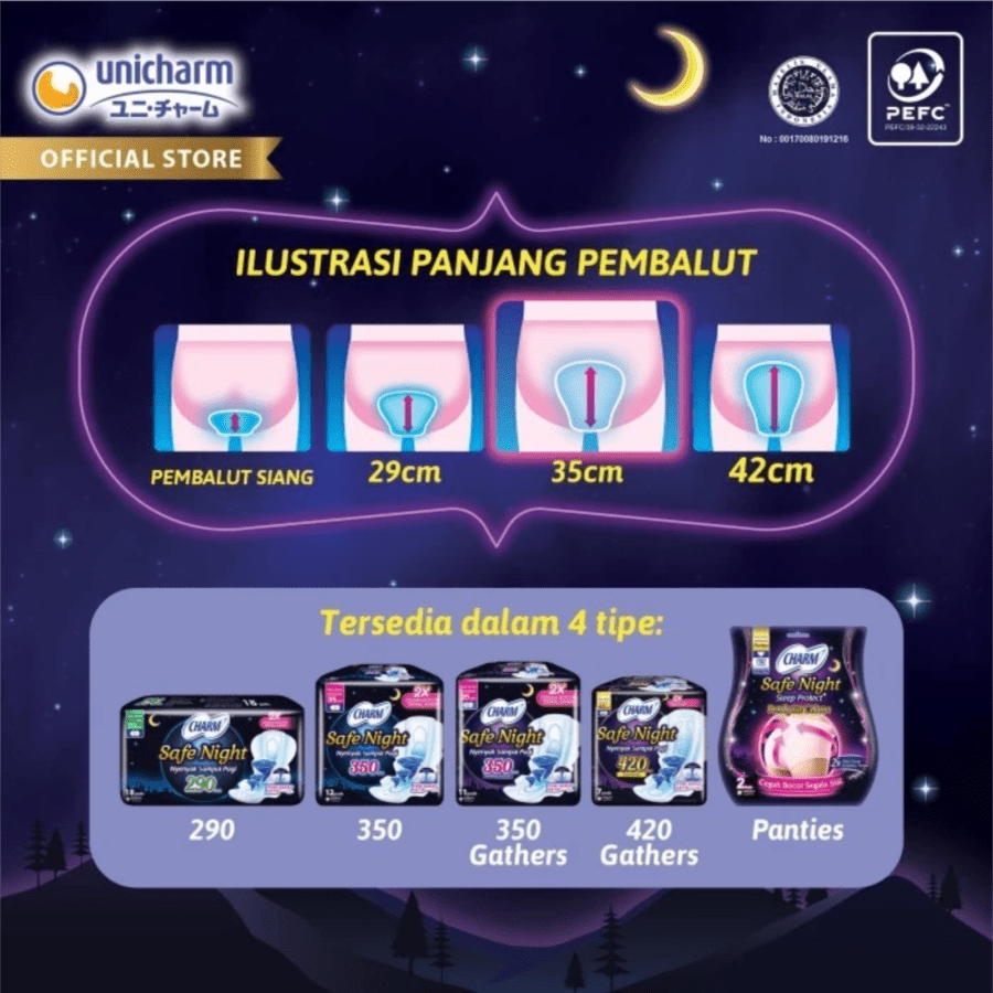 Charm Safe Night Gathers 35cm Pembalut Kewanitaan