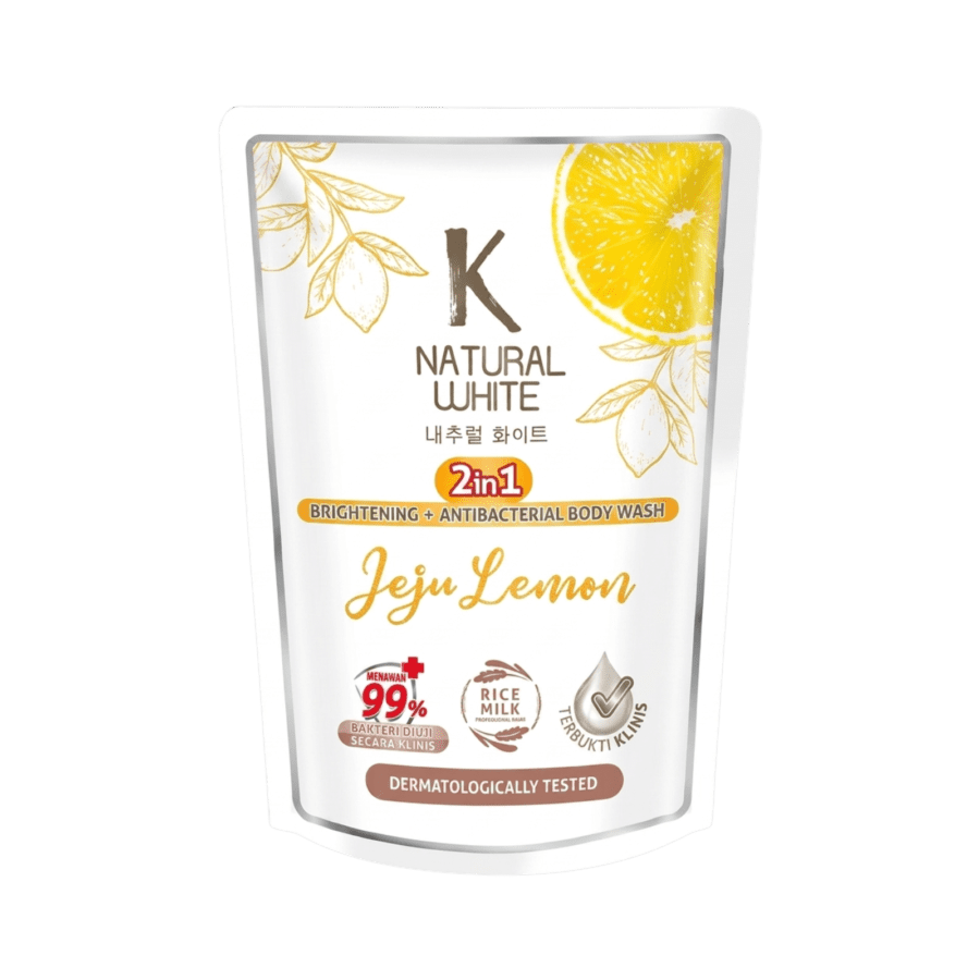 K Natural White 2 in 1 Jeju Lemon Brightening + Antibacterial Body Wash Pouch 400ml