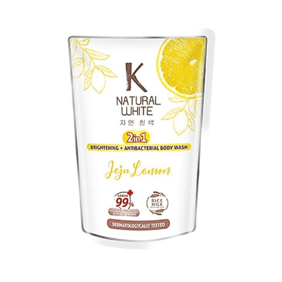K Natural White 2 in 1 Jeju Lemon Brightening + Antibacterial Body Wash Pouch 400ml