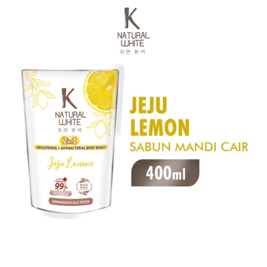 K Natural White 2 in 1 Jeju Lemon Brightening + Antibacterial Body Wash Pouch 400ml