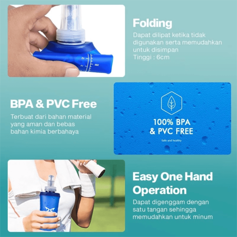 Elfs Active Foldable Soft Flask Biru 500ml