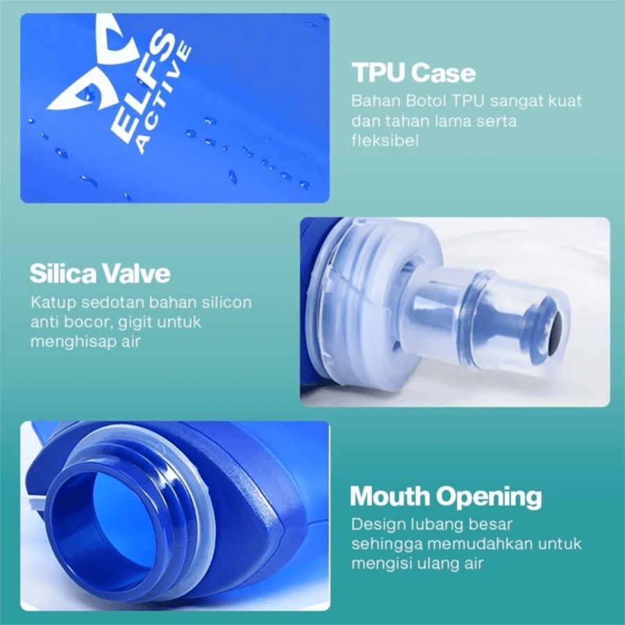 Elfs Active Foldable Soft Flask Biru 500ml