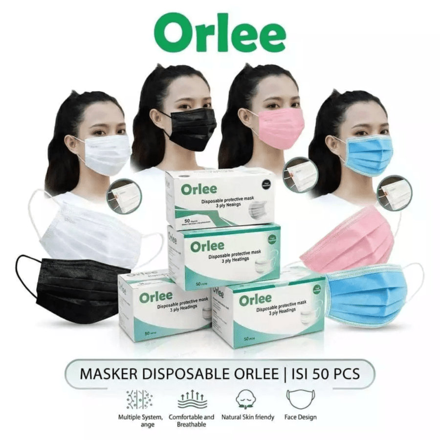 Orlee Hitam 3 Ply Disposable Masker 1 Box