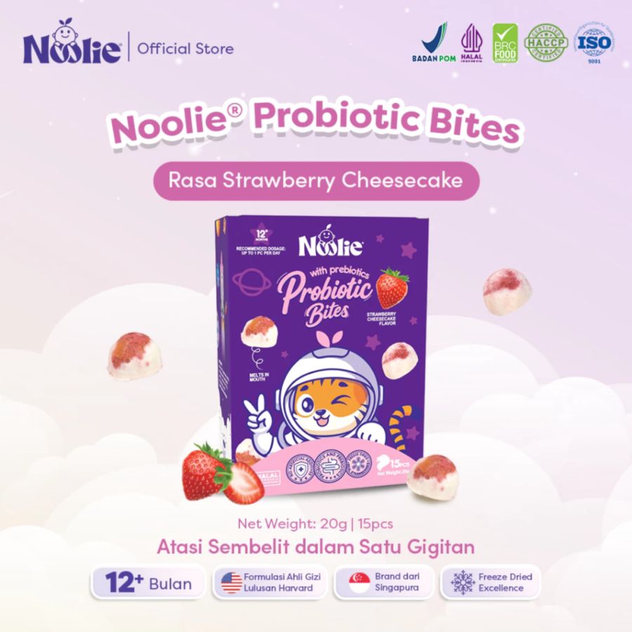 Noolie Probiotic Bites Strawberry Cheesecake Snack Anak 20gram