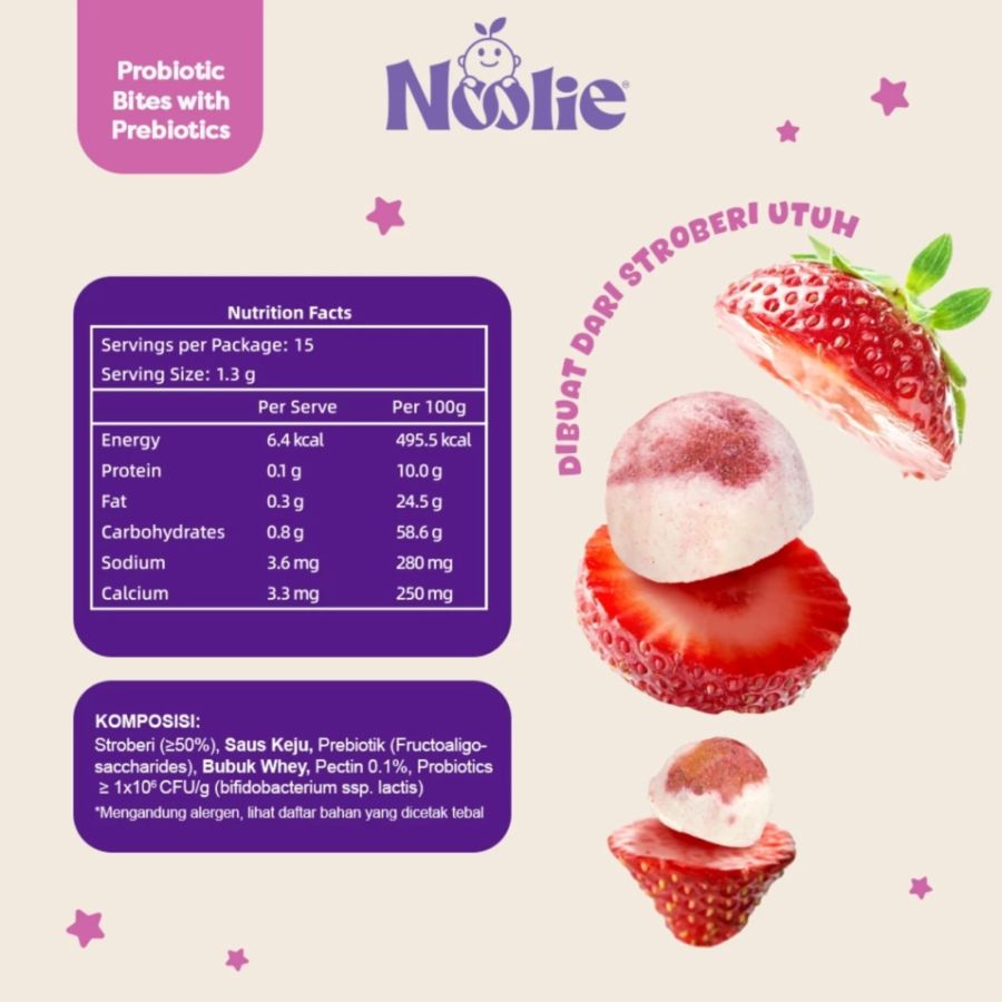 Noolie Probiotic Bites Strawberry Cheesecake Snack Anak 20gram