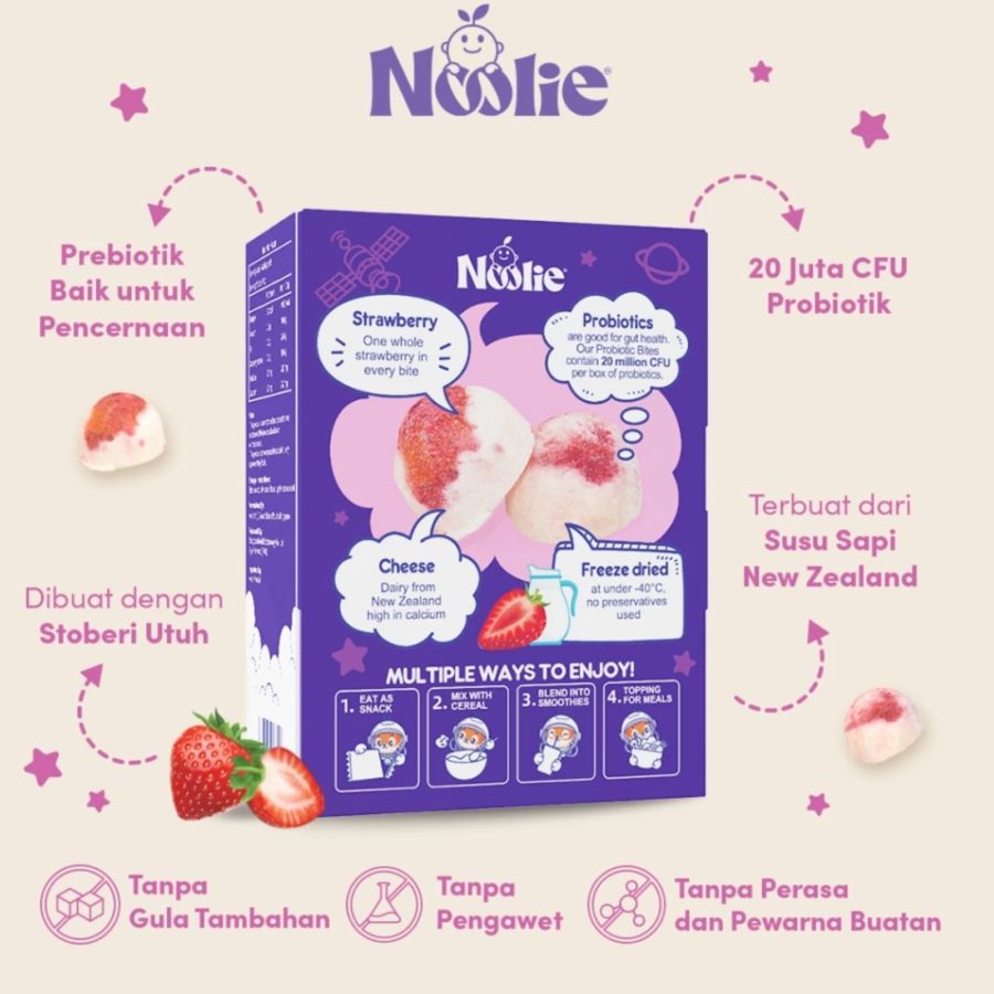 Noolie Probiotic Bites Strawberry Cheesecake Snack Anak 20gram