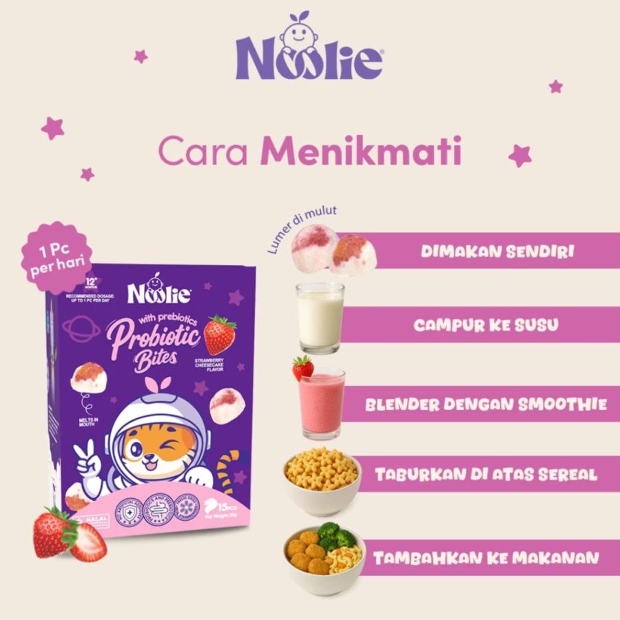 Noolie Probiotic Bites Strawberry Cheesecake Snack Anak 20gram
