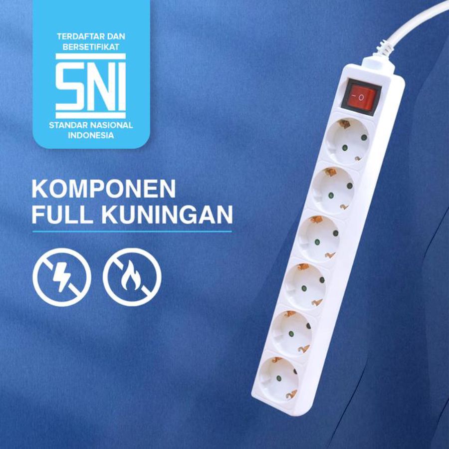 Kenmaster Stop Kontak Colokan 6 Lubang F1 1,5 Meter Switch STKA075