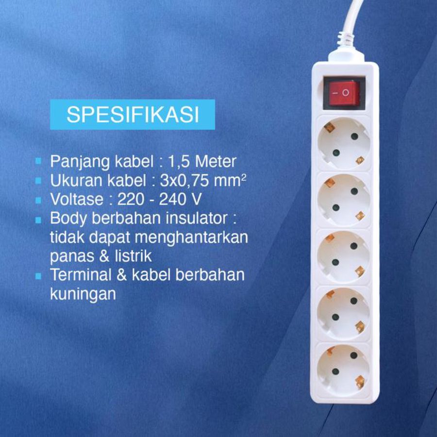 Kenmaster Stop Kontak Colokan 6 Lubang F1 1,5 Meter Switch STKA075