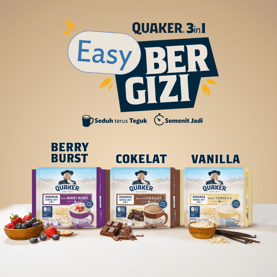 Quaker 3in1 Cokelat Minuman Sereal Oat (28gr x 8 sachet) 224gram