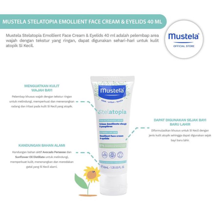 Mustela Stelatopia Baby Emollient Face Cream & Eyelids Perawatan Bayi 1pcs