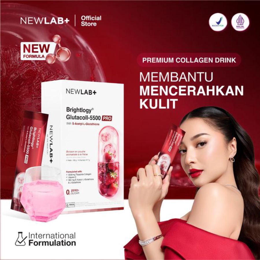 Newlab Brightlogy Glutacoll 5500 PRO Suplemen Kolagen 17gram, 14sachet
