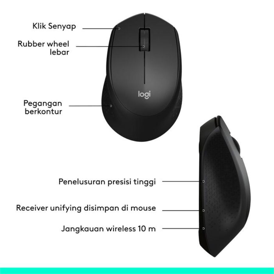 Logitech M331 Silent Wireless Mouse Hitam 1pcs