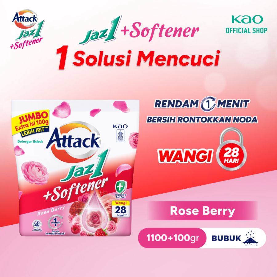 Attack Jaz1 Deterjen Bubuk + Softener Rose Berry Deterjen Bubuk 1200gram