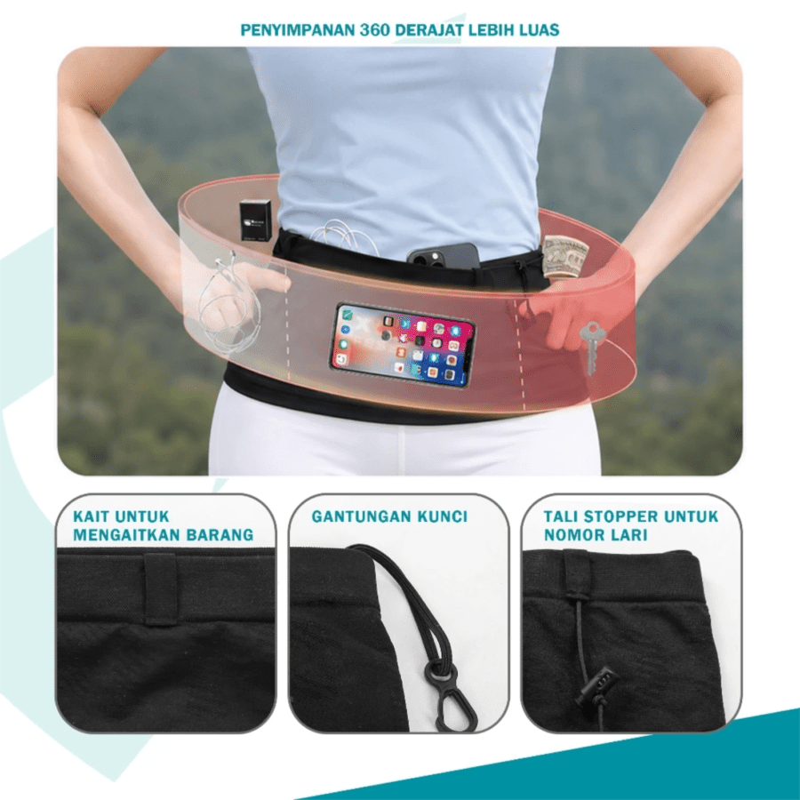 Elfs Active Running Belt Hitam Ultra Light Sabuk Lari Size L