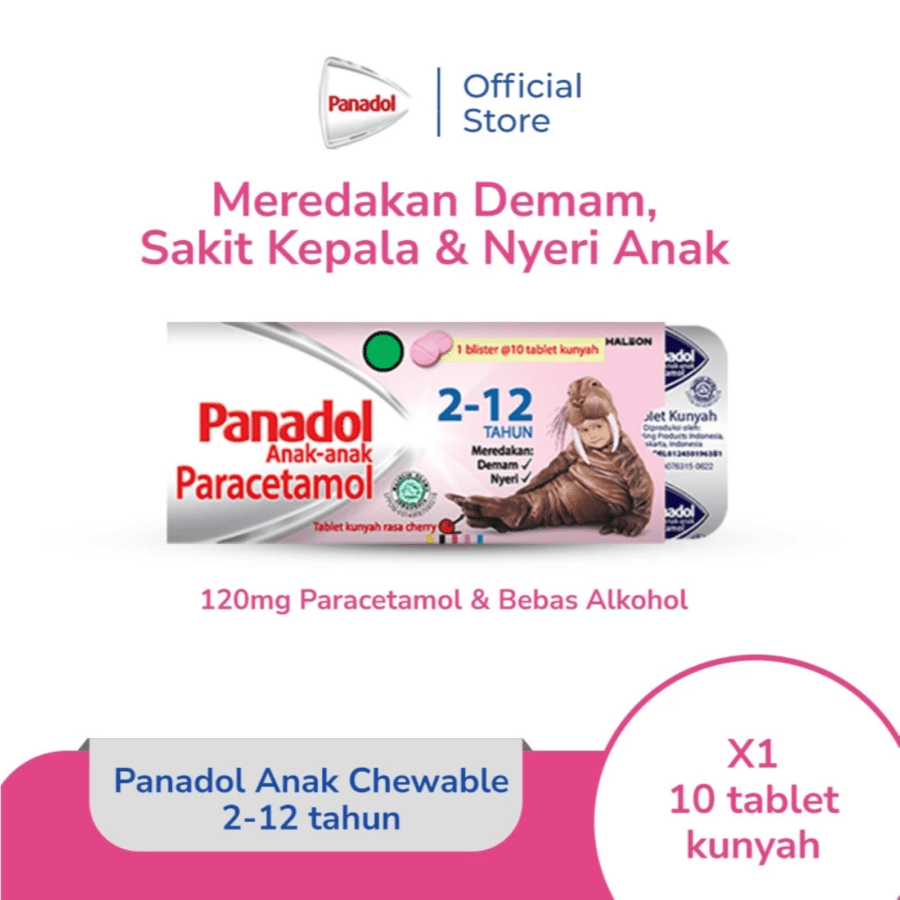 Panadol Anak Cherry Tablet Kunyah Obat Sakit Kepala dan Flu Strip