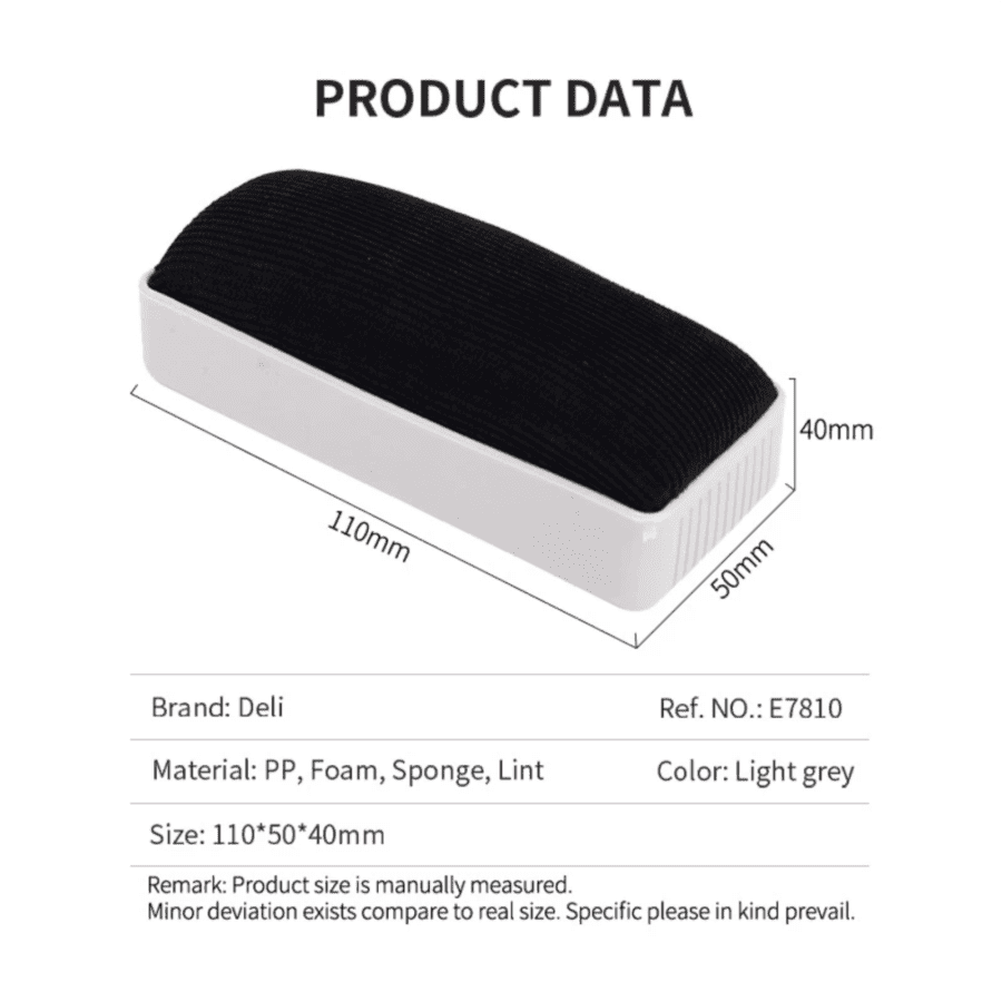 Deli Whiteboard Eraser Grey 11cm x 5cm E7810