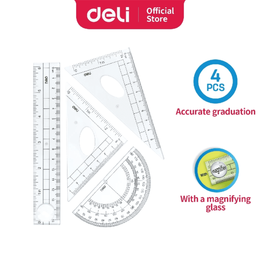 Deli Penggaris Set Transparant 4pcs E9597