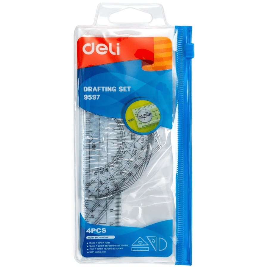 Deli Penggaris Set Transparant 4pcs E9597
