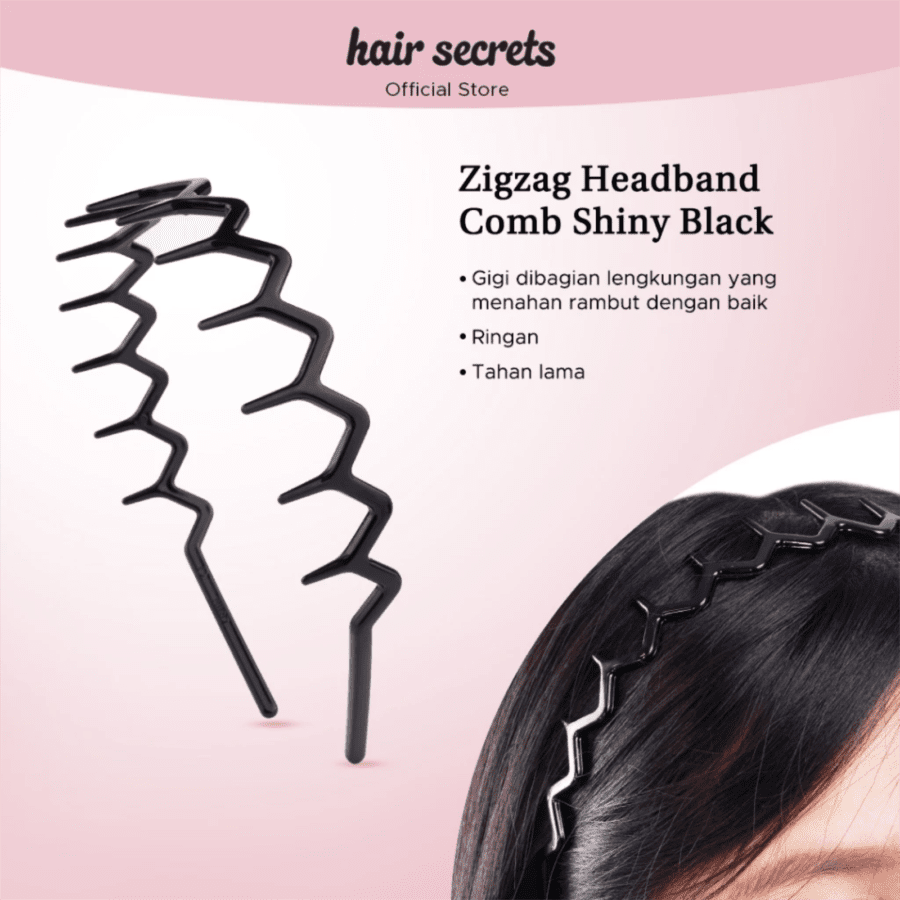 Hair Secrets Zigzag Headband Comb Shiny Black