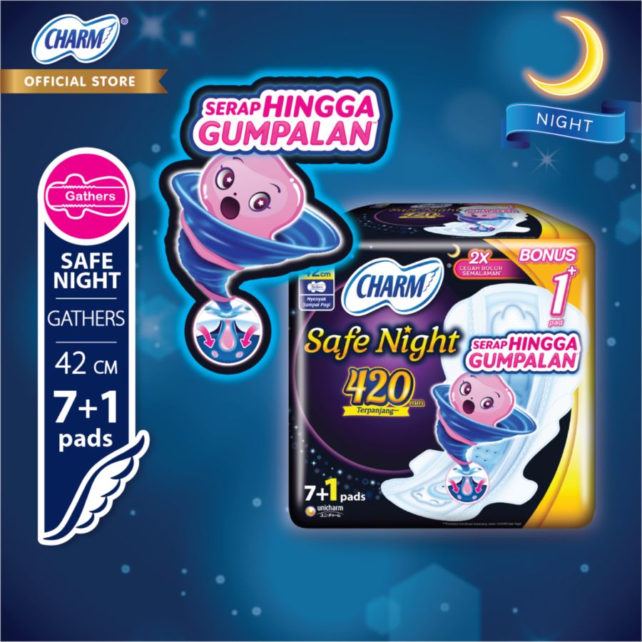 Charm Safe Night Gathers 42cm Pembalut Wanita