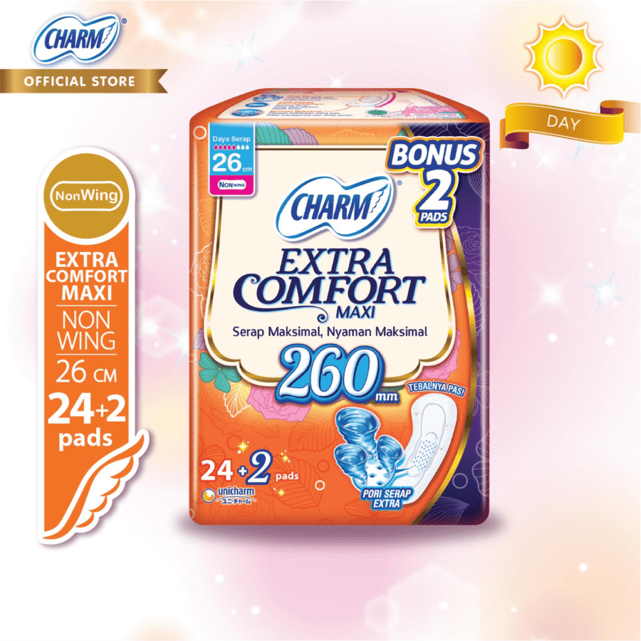 Charm Extra Comfort Maxi Non Wing 26cm Pembalut Kewanitaan
